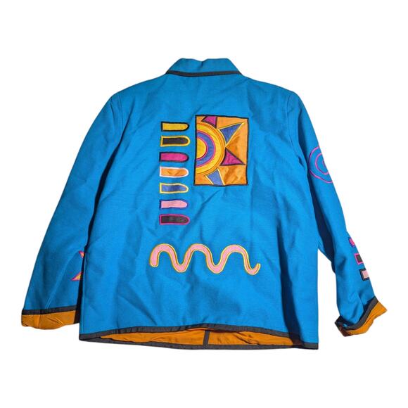 Vtg Y2K Indigo Moon Blue Orange Sun Applique Button Up Bold Jacket Sz S - Picture 2 of 4